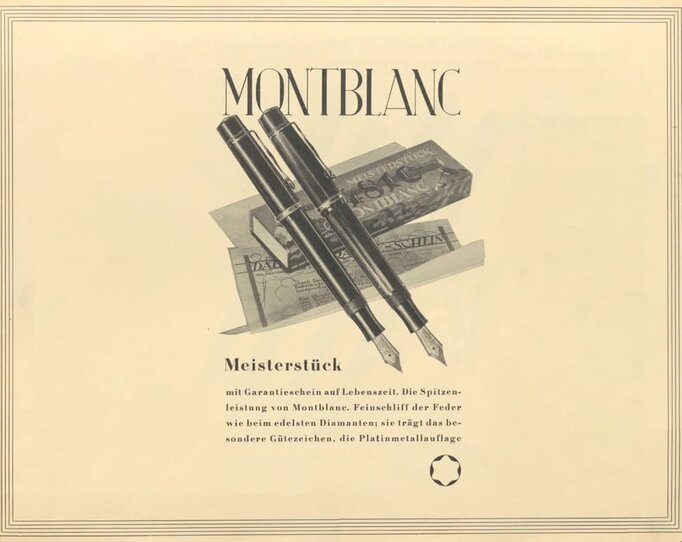 Banner publicitario anunciando plumas Montblanc Meisterstuck